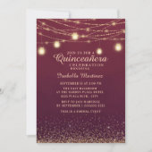 Burgundy Gold Glitter String Lights Quinceañera Kaart (Voorkant)