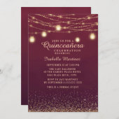Burgundy Gold Glitter String Lights Quinceañera Kaart (Voorkant / Achterkant)