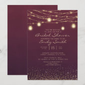 Burgundy Gold Glitter String Lights Vrijgezellenfe Kaart (Voorkant / Achterkant)