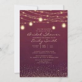 Burgundy Gold Glitter String Lights Vrijgezellenfe Kaart
