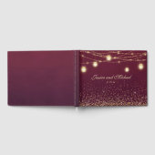 Burgundy Gold Glitter String Lights Wedding Gastenboek (Volledig)