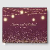 Burgundy Gold Glitter String Lights Wedding Gastenboek (Voorkant)