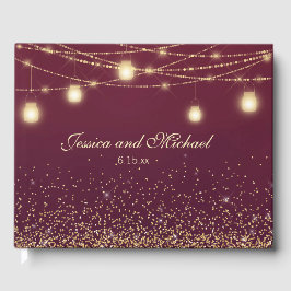 Burgundy Gold Glitter String Lights Wedding Gastenboek