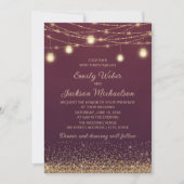 Burgundy Gold Glitter String Lights Wedding Kaart (Voorkant)