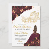 Burgundy Gold Glitter Sweet 16 Masquerade Kaart (Voorkant)