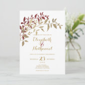 Burgundy Gold glitter verlaat een witte bruine bru Kaart (Staand voorkant)