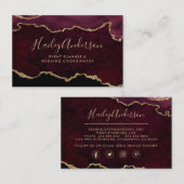 Burgundy & Gold Glitter Waterverf Gilded Agate Visitekaartje (Voorkant / Achterkant)