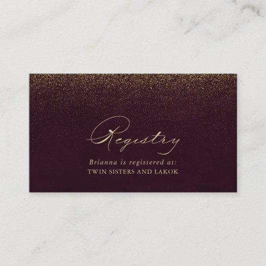 Burgundy Gold Glitter Wedding Gift Registry Informatiekaartje (Voorkant)
