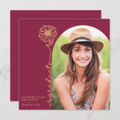 Burgundy Gold Handwrite Floral Photo Afstuderen Kaart (Voorkant / Achterkant)