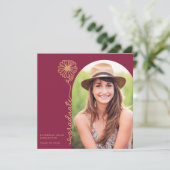 Burgundy Gold Handwrite Floral Photo Afstuderen Kaart (Staand voorkant)