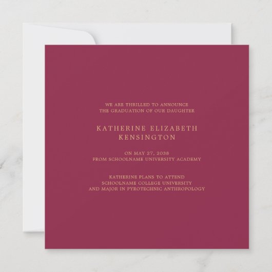 Burgundy Gold Handwrite Floral Photo Afstuderen Kaart (Achterkant)