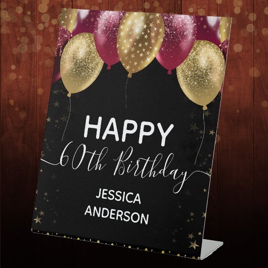 Burgundy Gold Happy 60th Birthday Pedestal Sign Reclamebord Met Voetstuk