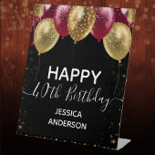 Burgundy Gold Happy Birthday Pedestal Sign Reclamebord Met Voetstuk