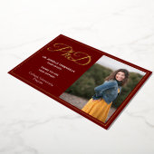 Burgundy Gold Hartelijk dank Foto PhD-Afstuderen Folie Uitnodiging (Gedraaid)