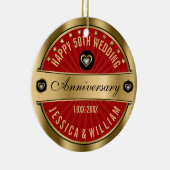 Burgundy & Gold Hearts 50th Wedding Jubileum Keramisch Ornament (Rechts)