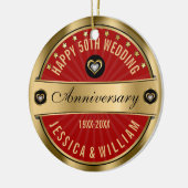 Burgundy & Gold Hearts 50th Wedding Jubileum Keramisch Ornament (Links)