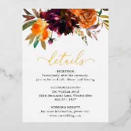 Burgundy Gold Herfst Floral Wedding Enclosure Card Folie Uitnodiging Briefkaart