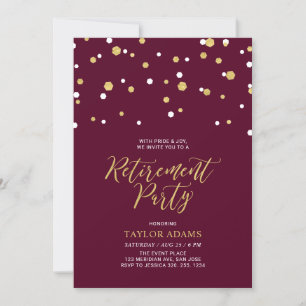 Burgundy & Gold Hexagon Confetti Retirement Party Kaart
