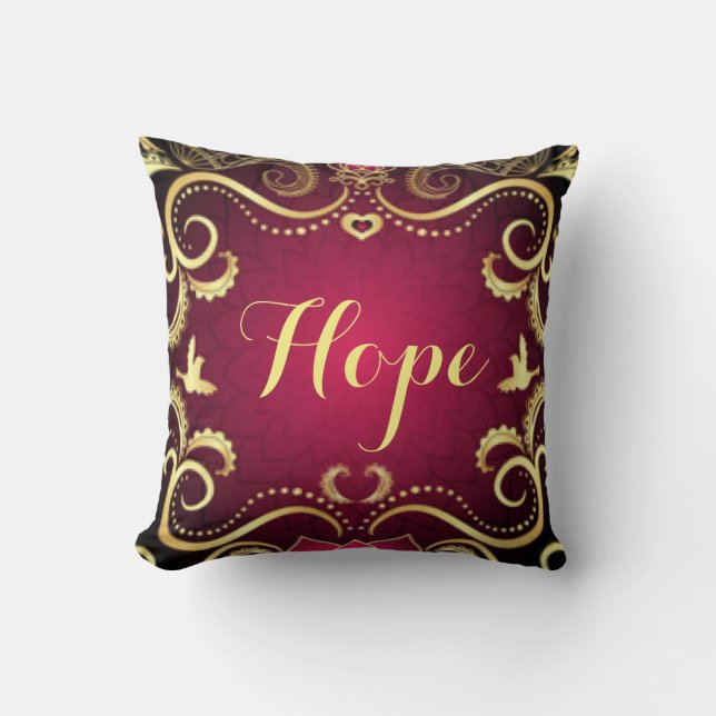 Burgundy Gold Hope-patroonafdrukken Kussen (Voorkant)