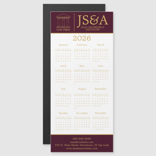 Burgundy Gold Justice Columns Law Firm Logo 2026 (Voorkant / Achterkant)