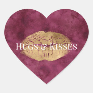 Burgundy Gold Kiss Lips Hart Sticker