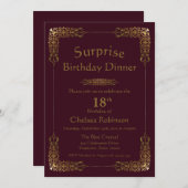 Burgundy Gold Lace Surprise 18th Birthday Dinner Kaart (Voorkant / Achterkant)