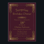 Burgundy Gold Lace Surprise 18th Birthday Dinner Kaart<br><div class="desc">Een elegante,  aanpasbare Bourgogne met gouden  kant verrast de 18e verjaardag van het diner.</div>