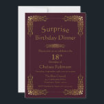 Burgundy Gold Lace Surprise 18th Birthday Dinner Kaart<br><div class="desc">Een elegante, aanpasbare Bourgogne met gouden kant verrast de 18e verjaardag van het diner.</div>