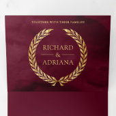 Burgundy Gold Laurel Minimal All in One Wedding Drieluik Uitnodiging (Binnenzijde eerst)