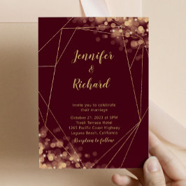 Burgundy & Gold Lijst met Bokeh Lights Kaart