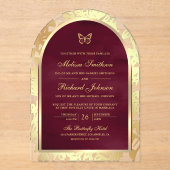 Burgundy Gold Line Art Arch Butterfly Wedding Acryl Uitnodigingen (Voorkant)