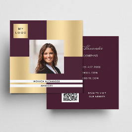 Burgundy gold logo foto QR code Vierkante Visitekaartje