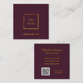 Burgundy gold logo QR-code elegant Vierkante Visitekaartje (Voorkant / Achterkant)