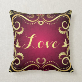 Burgundy Gold Love Pattern Print Design Kussen
