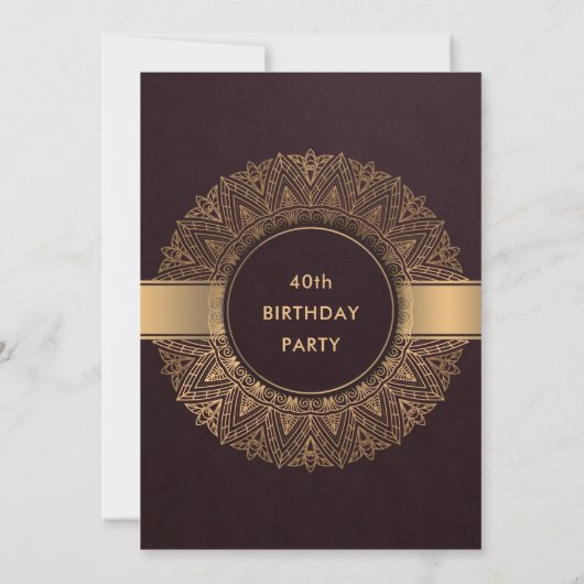 BURGUNDY GOLD MANDALA ELK JAAR 40E BIRTHDAY PARTIJ KAART (Achterkant)