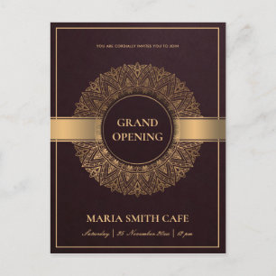 BURGUNDY GOLD  MANDALA GRAND OPENING INVITE BRIEFKAART