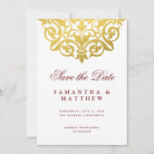Burgundy Gold Mandala Indian Wedding Save the Date (Voorkant)