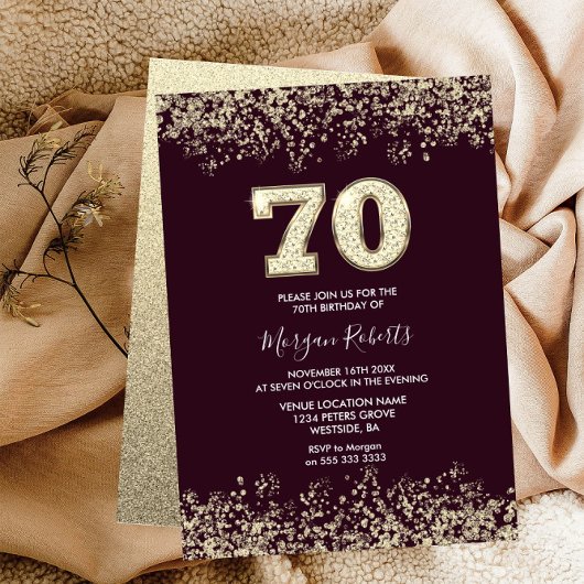 Burgundy & Gold Mannen vrouwen 70e verjaardag Kaart