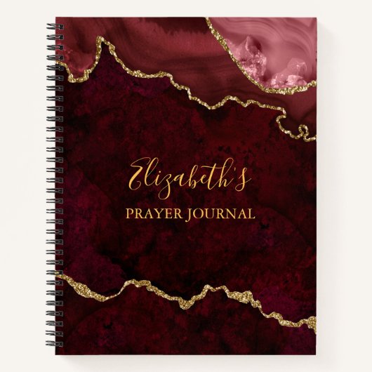 Burgundy Gold Marble Agate Geode Prayer Journal Notitieboek (Voorkant)