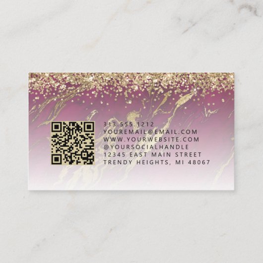 Burgundy Gold Marble Eyes QR Code Microblading Visitekaartje (Achterkant)