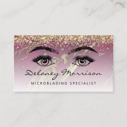 Burgundy Gold Marble Eyes QR Code Microblading Visitekaartje (Voorkant)