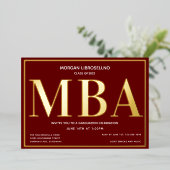 Burgundy Gold MBA Afstuderen Folie Uitnodiging (Staand Voorkant)