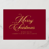 Burgundy Gold Merry Christmas Card Folie Feestdagenkaart (Voorkant)