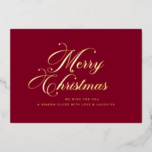 Burgundy Gold Merry Christmas Card Folie Feestdagenkaart (Voorkant)