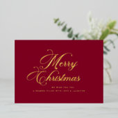 Burgundy Gold Merry Christmas Card Folie Feestdagenkaart (Staand Voorkant)