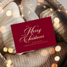 Burgundy Gold Merry Christmas Card Folie Feestdagenkaart