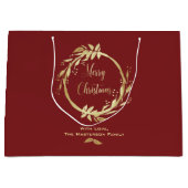 Burgundy Gold Merry kerst Holly Wreath Holiday Groot Cadeauzakje (Voorkant)