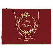 Burgundy Gold Merry kerst Holly Wreath Holiday Groot Cadeauzakje (Achterkant)