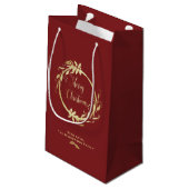 Burgundy Gold Merry kerst Holly Wreath Holiday Klein Cadeauzakje (Achterkant Gekanteld)