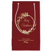 Burgundy Gold Merry kerst Holly Wreath Holiday Klein Cadeauzakje (Voorkant)